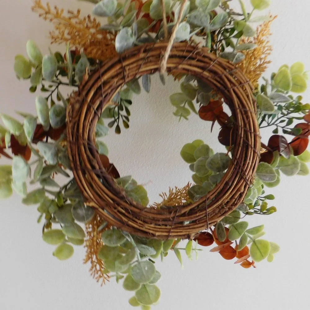 Fall Candle Ring Wreath, Mini Thanksgiving Cabinet Decor, Eucalyptus, acorns